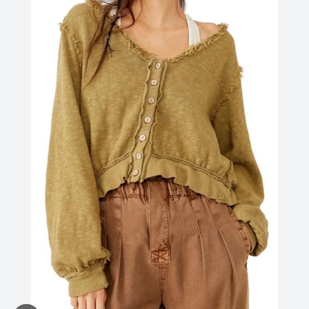 Free People X We The Free Golden Road Cardigan Curly Willow Mustard Olive Crop